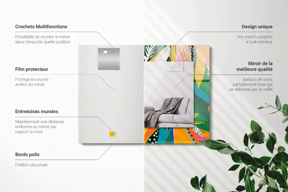 Specchio rettangolare con cornice stampata Motivo astratto colorato