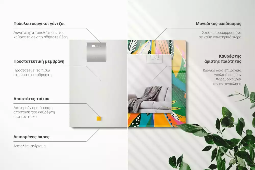 Specchio rettangolare con cornice stampata Motivo astratto colorato