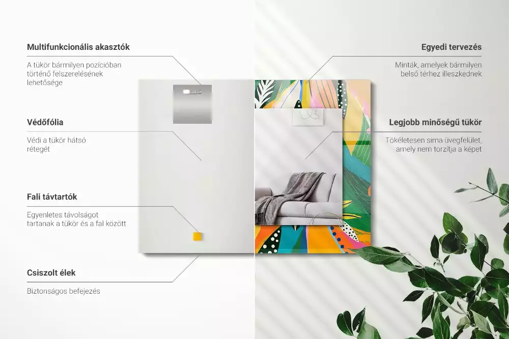 Specchio rettangolare con cornice stampata Motivo astratto colorato