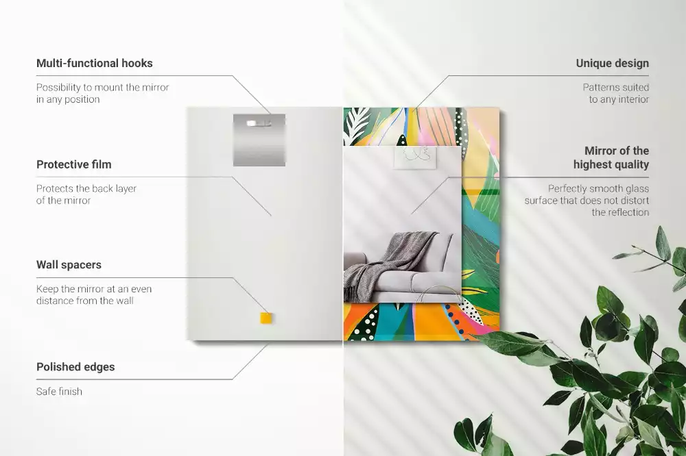 Specchio rettangolare con cornice stampata Motivo astratto colorato