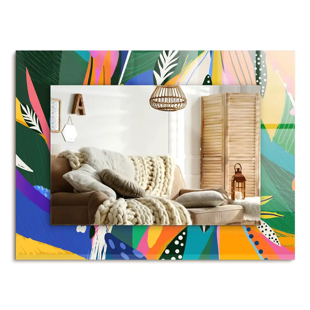 Specchio rettangolare con cornice stampata Motivo astratto colorato