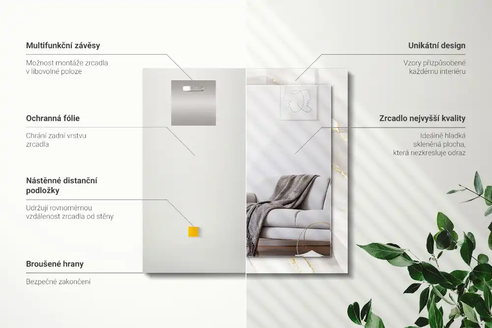 Specchio rettangolare con cornice stampata marmo grigio