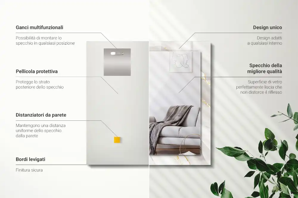 Specchio rettangolare con cornice stampata marmo grigio