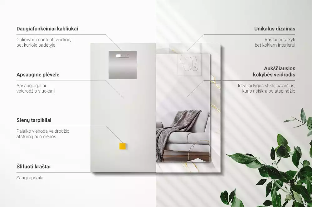 Specchio rettangolare con cornice stampata marmo grigio