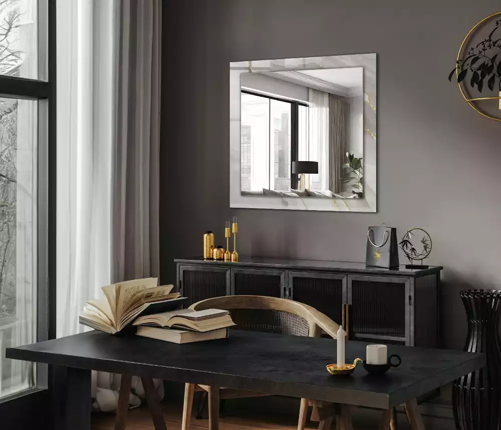 Specchio rettangolare con cornice stampata marmo grigio