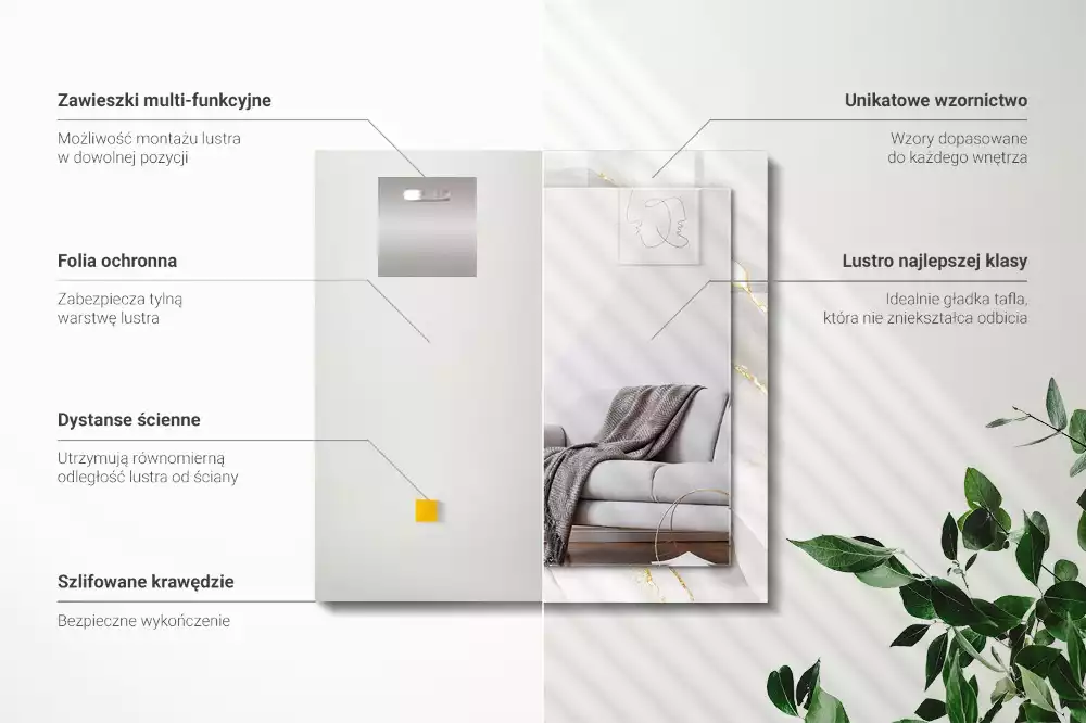 Specchio rettangolare con cornice stampata marmo grigio