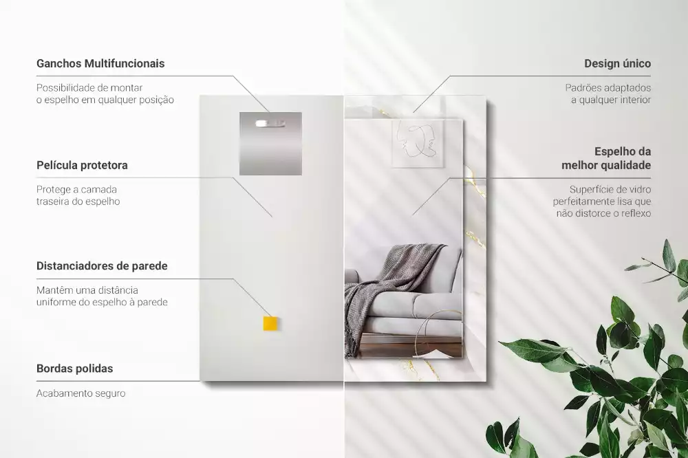 Specchio rettangolare con cornice stampata marmo grigio