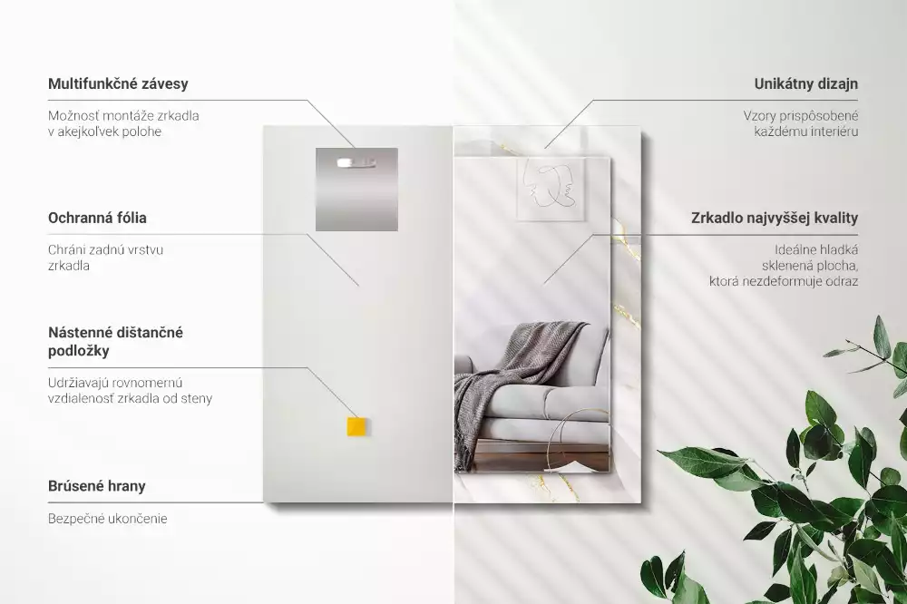 Specchio rettangolare con cornice stampata marmo grigio