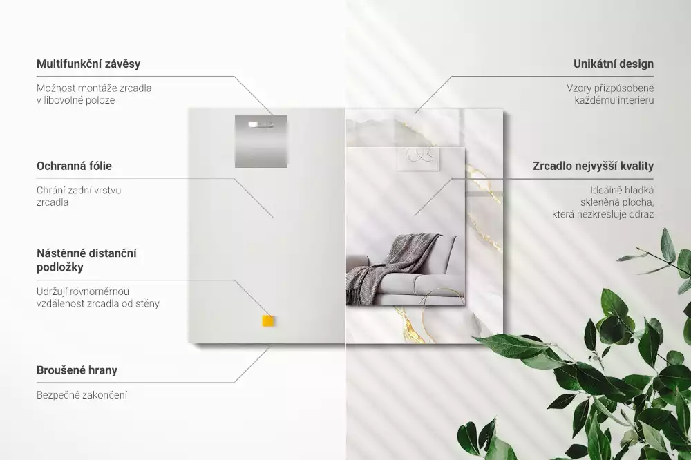 Specchio rettangolare con cornice stampata marmo grigio