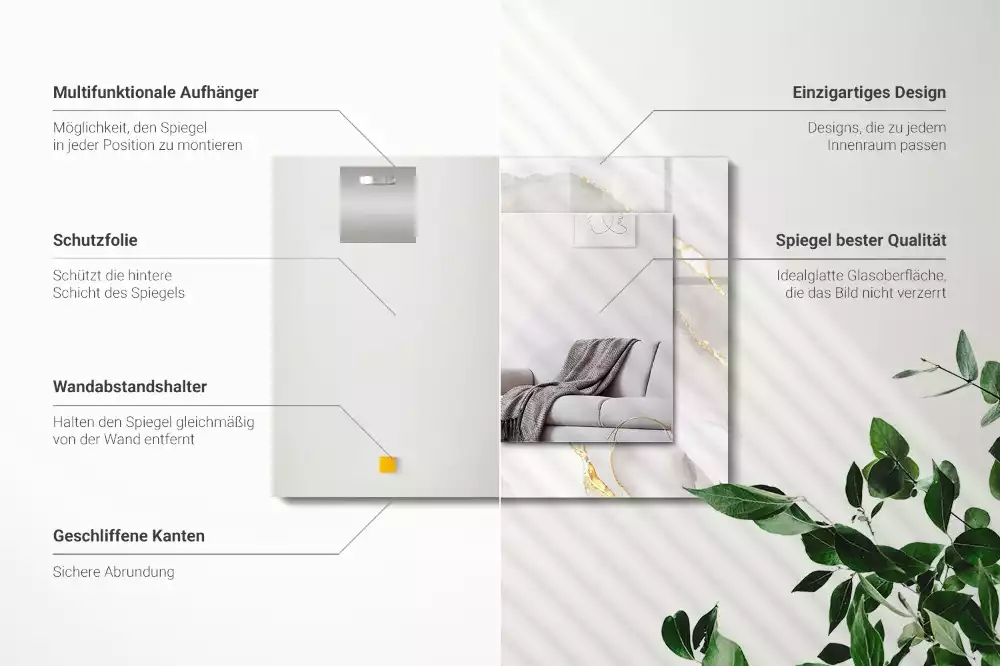 Specchio rettangolare con cornice stampata marmo grigio