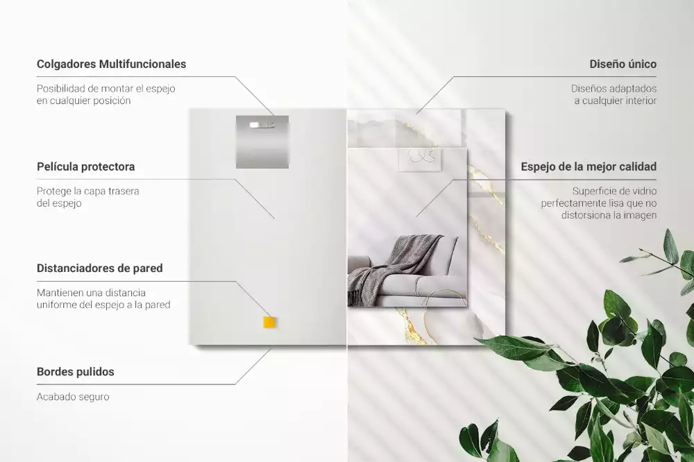 Specchio rettangolare con cornice stampata marmo grigio