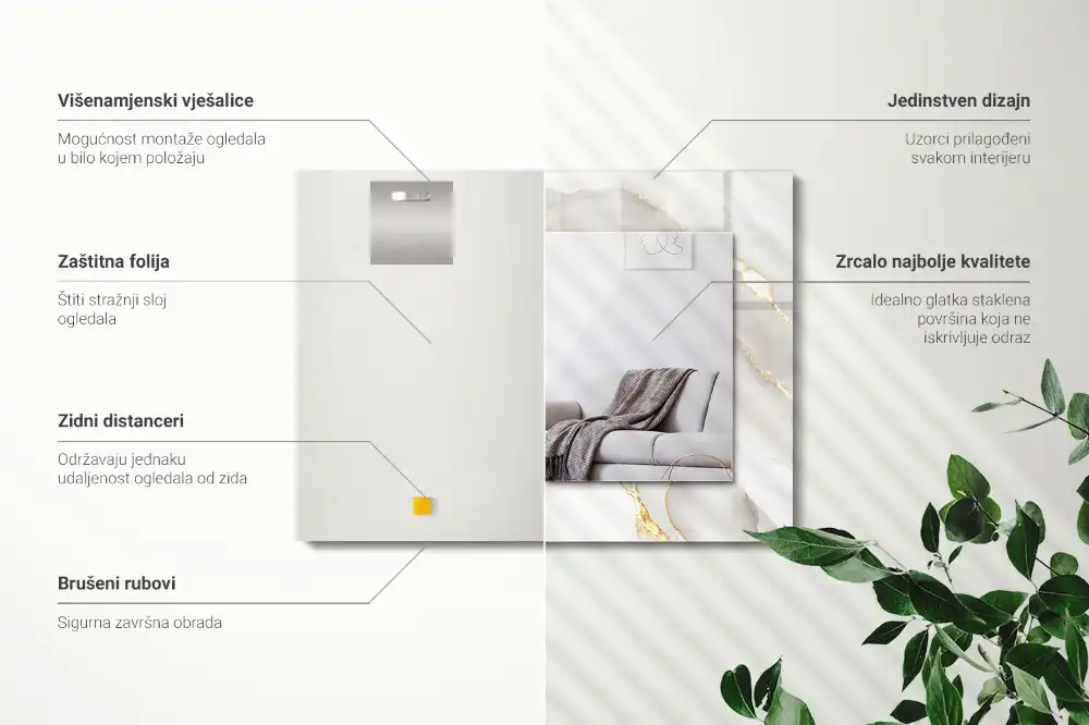 Specchio rettangolare con cornice stampata marmo grigio