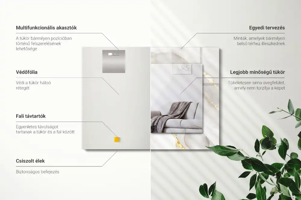 Specchio rettangolare con cornice stampata marmo grigio