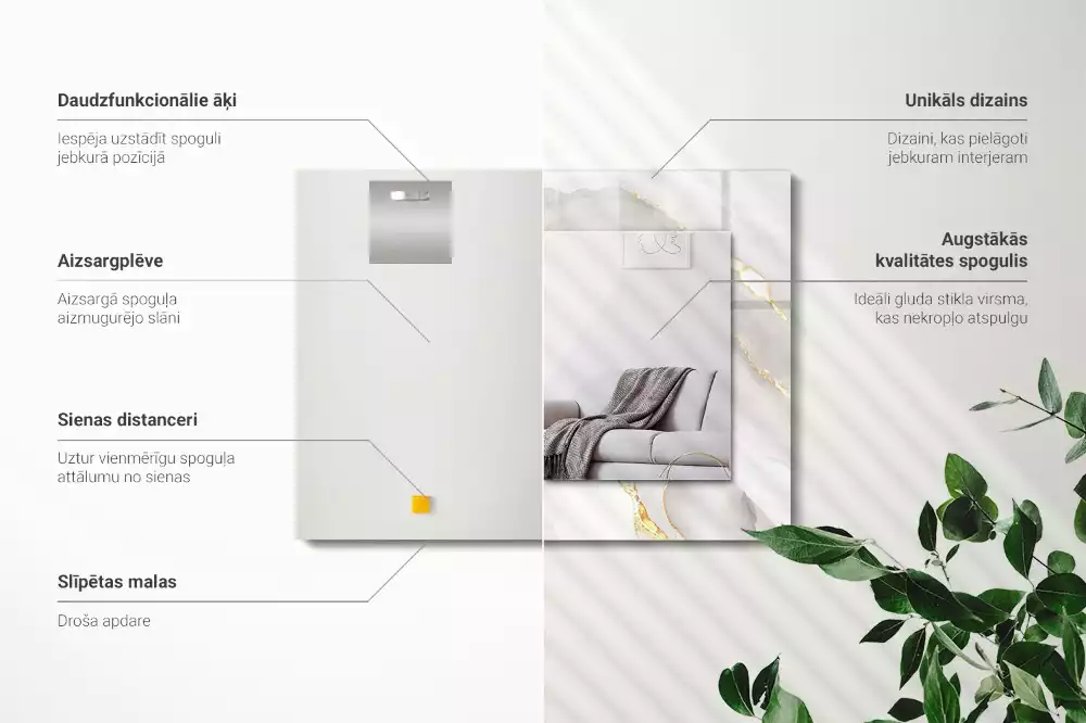 Specchio rettangolare con cornice stampata marmo grigio