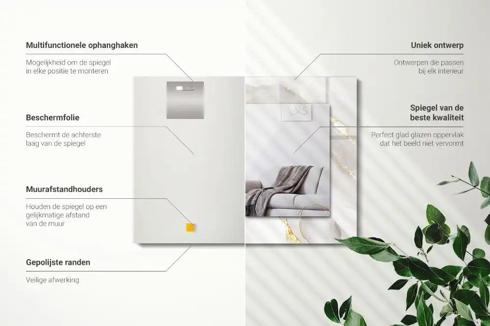 Specchio rettangolare con cornice stampata marmo grigio