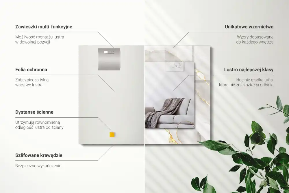 Specchio rettangolare con cornice stampata marmo grigio