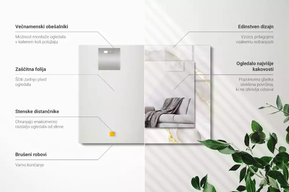 Specchio rettangolare con cornice stampata marmo grigio