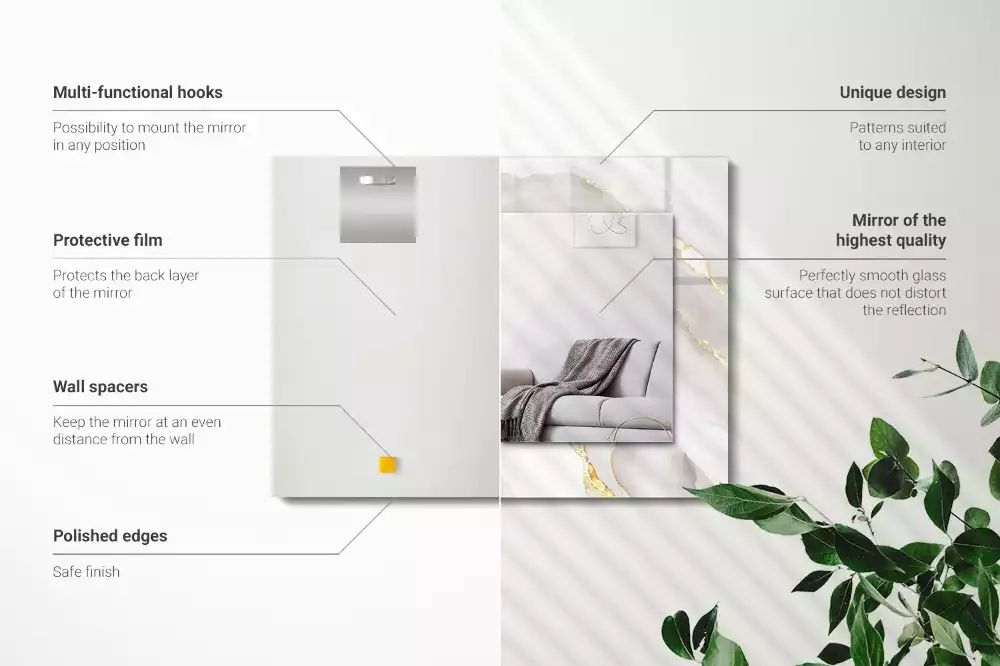 Specchio rettangolare con cornice stampata marmo grigio