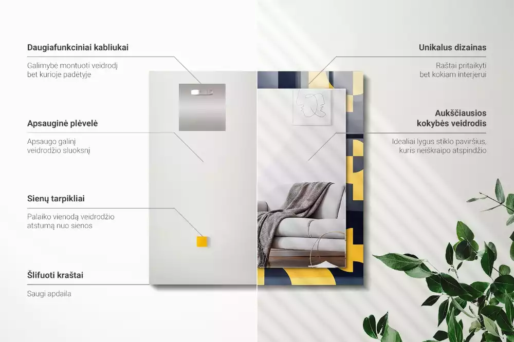 Specchio rettangolare stampato Motivo geometrico astratto