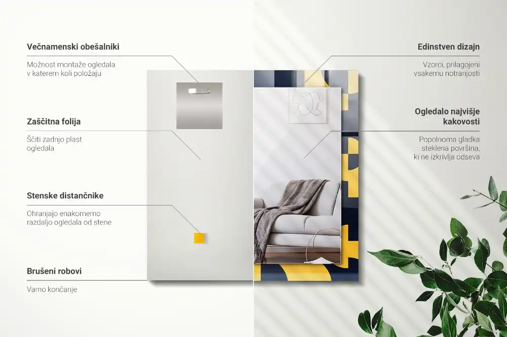 Specchio rettangolare stampato Motivo geometrico astratto