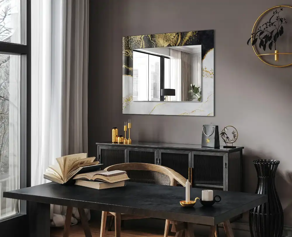 Specchio rettangolare stampato Arte astratta in oro