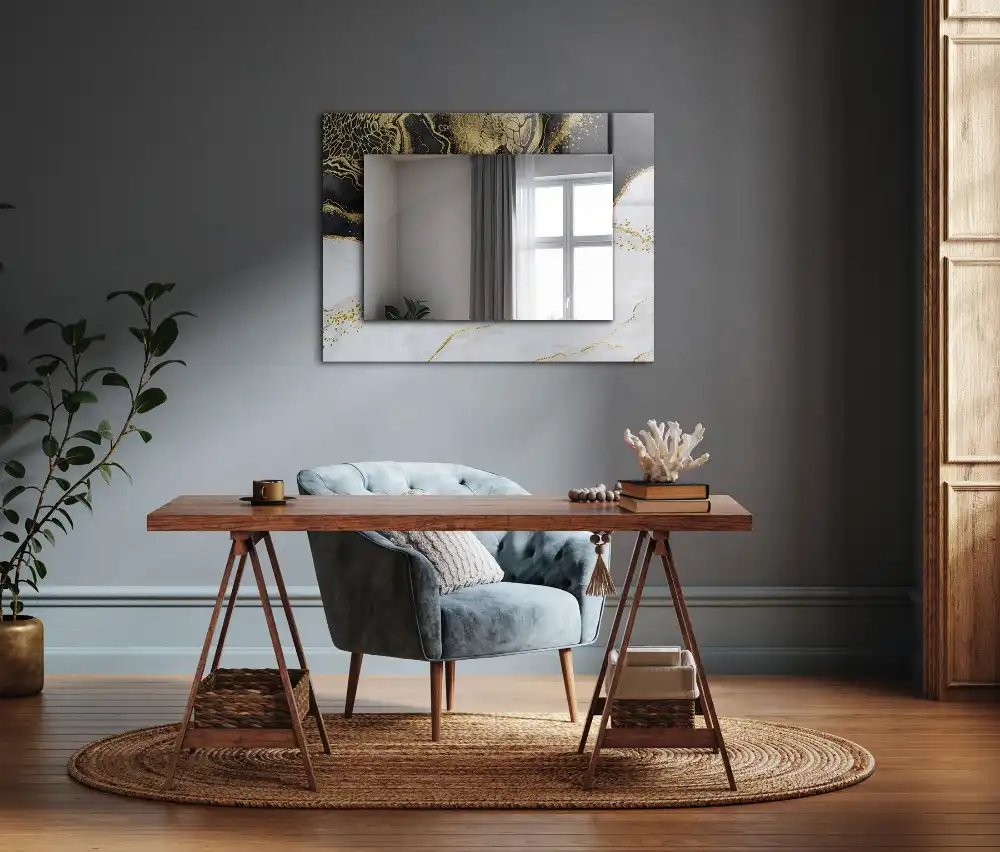 Specchio rettangolare stampato Arte astratta in oro