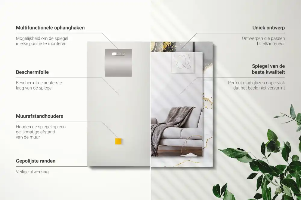 Specchio rettangolare stampato Arte astratta in oro