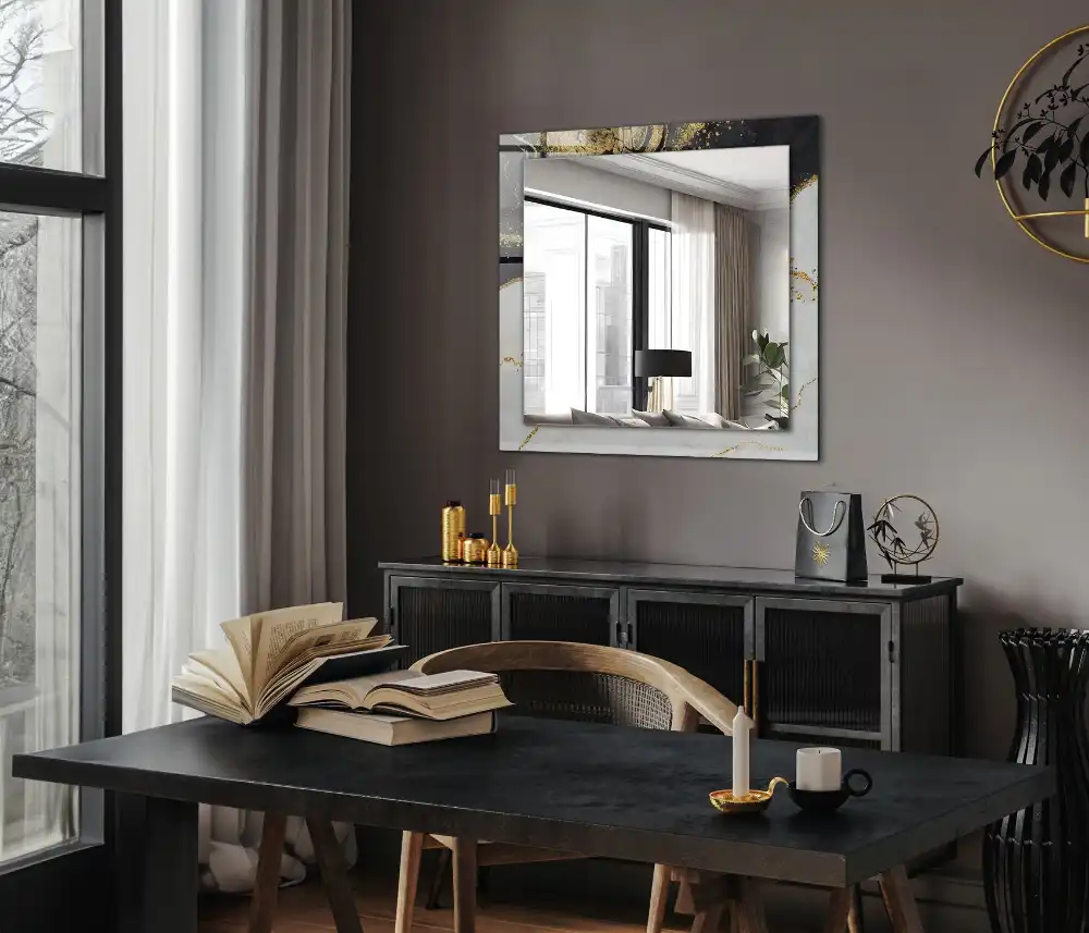 Specchio rettangolare stampato Arte astratta in oro