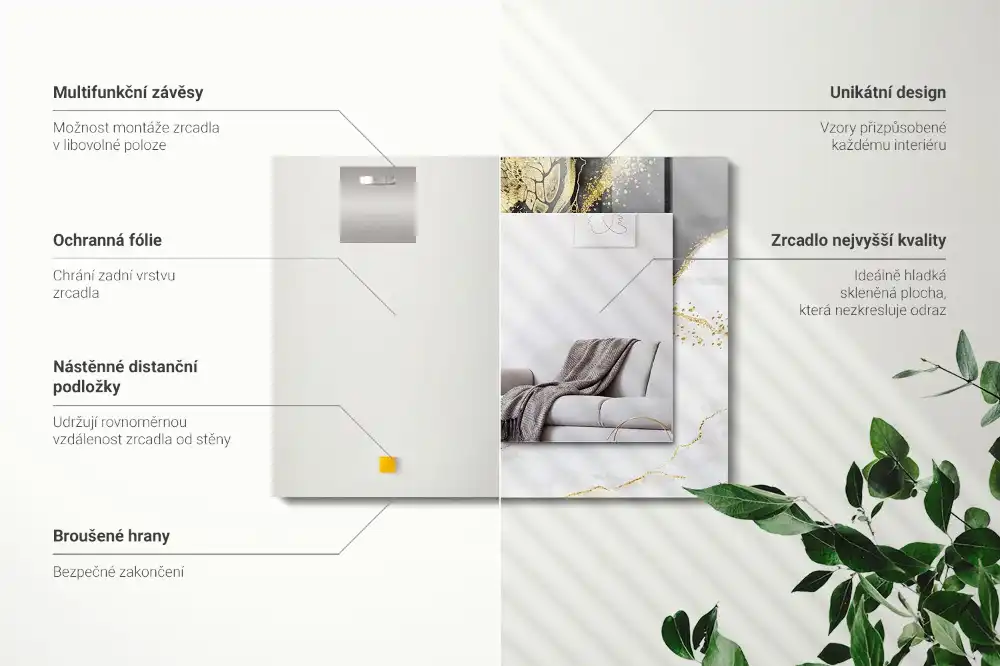 Specchio rettangolare stampato Arte astratta in oro