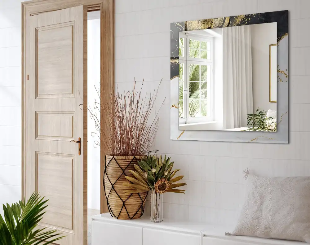 Specchio rettangolare stampato Arte astratta in oro