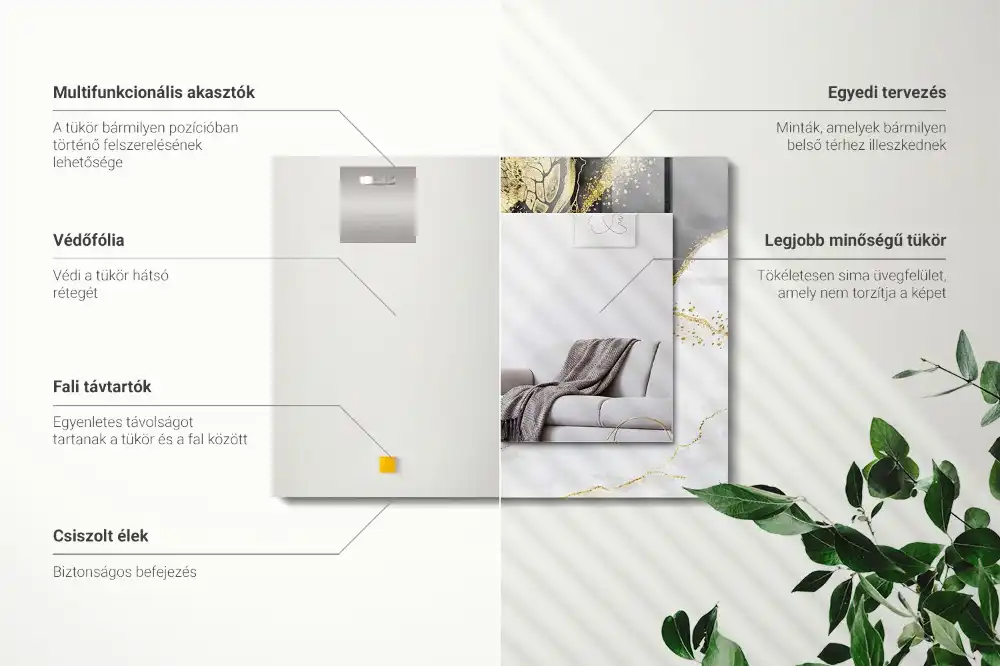 Specchio rettangolare stampato Arte astratta in oro