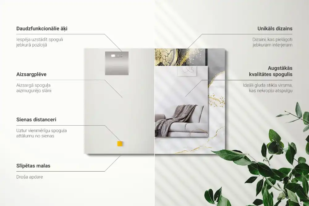 Specchio rettangolare stampato Arte astratta in oro