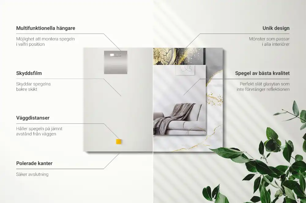 Specchio rettangolare stampato Arte astratta in oro