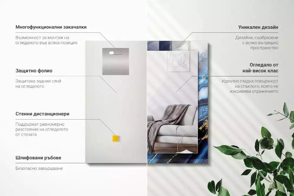 Specchio rettangolare con cornice stampata Arte astratta in marmo