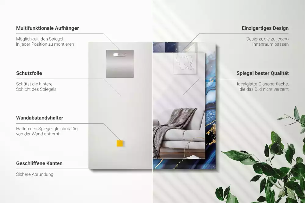 Specchio rettangolare con cornice stampata Arte astratta in marmo