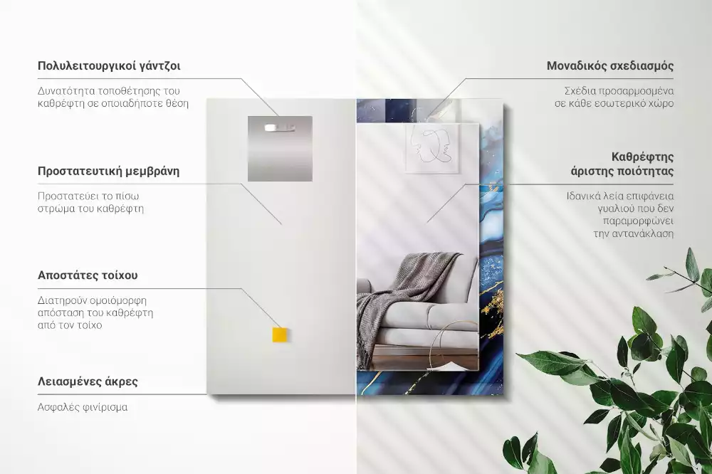 Specchio rettangolare con cornice stampata Arte astratta in marmo