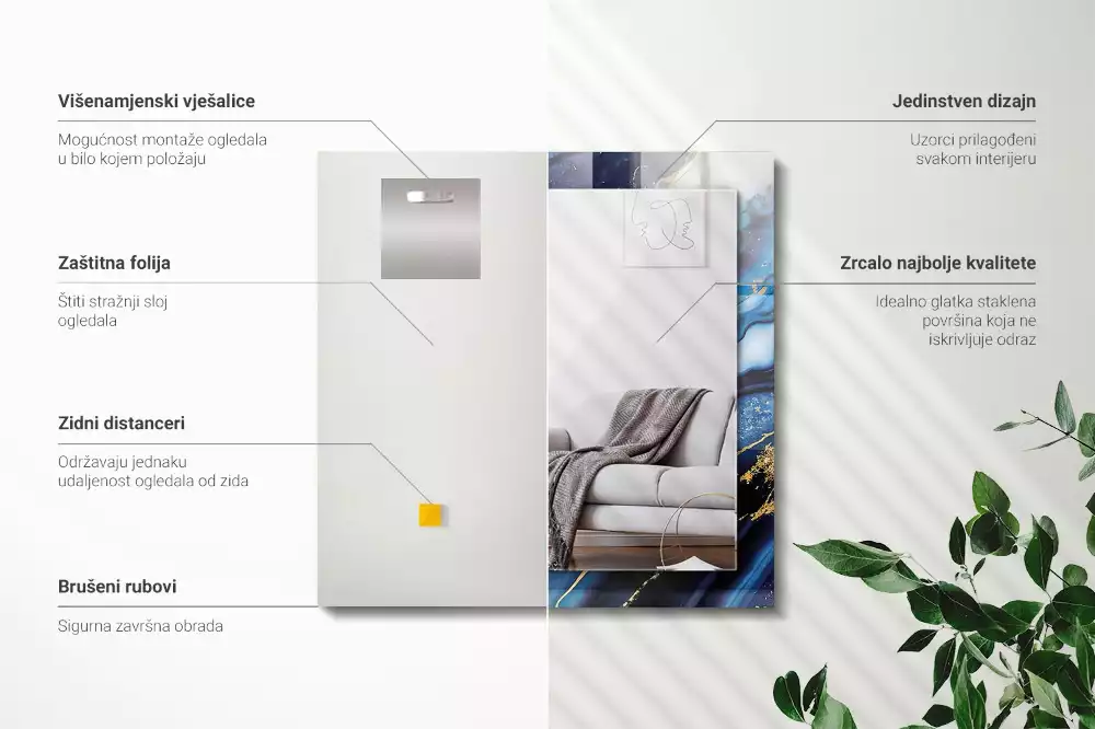 Specchio rettangolare con cornice stampata Arte astratta in marmo