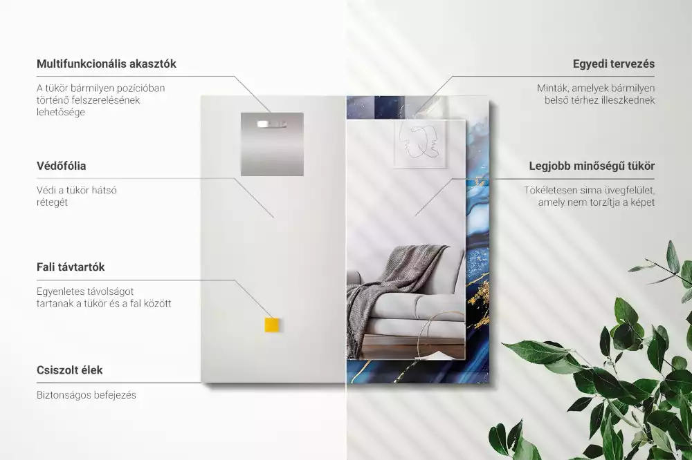 Specchio rettangolare con cornice stampata Arte astratta in marmo