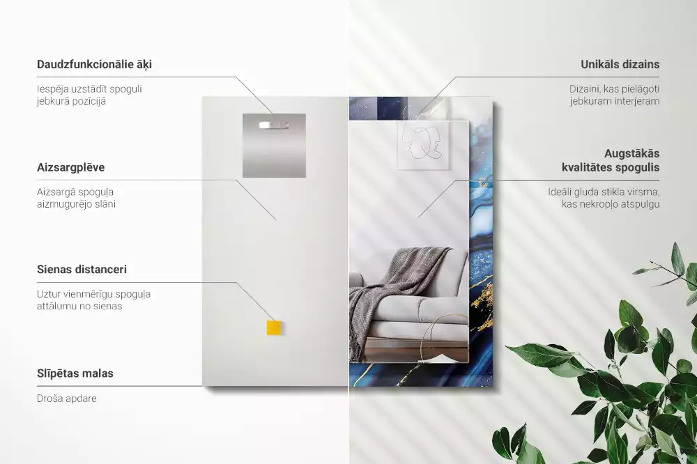 Specchio rettangolare con cornice stampata Arte astratta in marmo