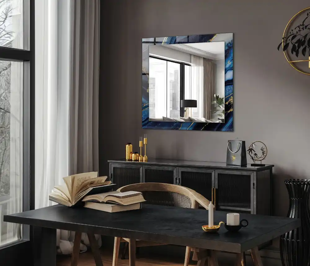 Specchio rettangolare con cornice stampata Arte astratta in marmo