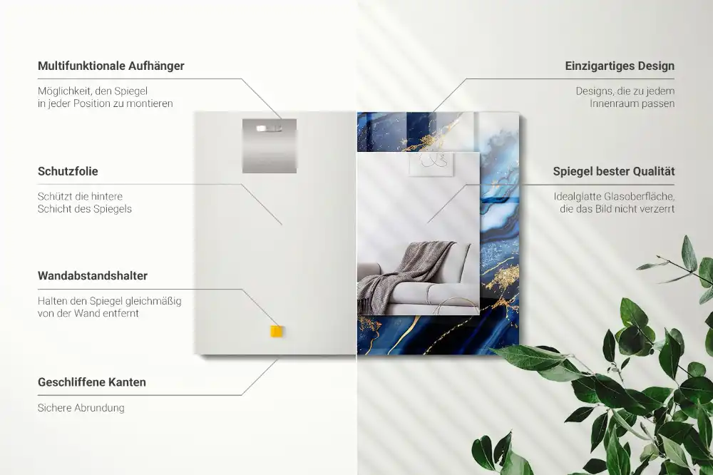 Specchio rettangolare con cornice stampata Arte astratta in marmo