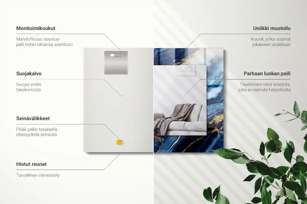 Specchio rettangolare con cornice stampata Arte astratta in marmo