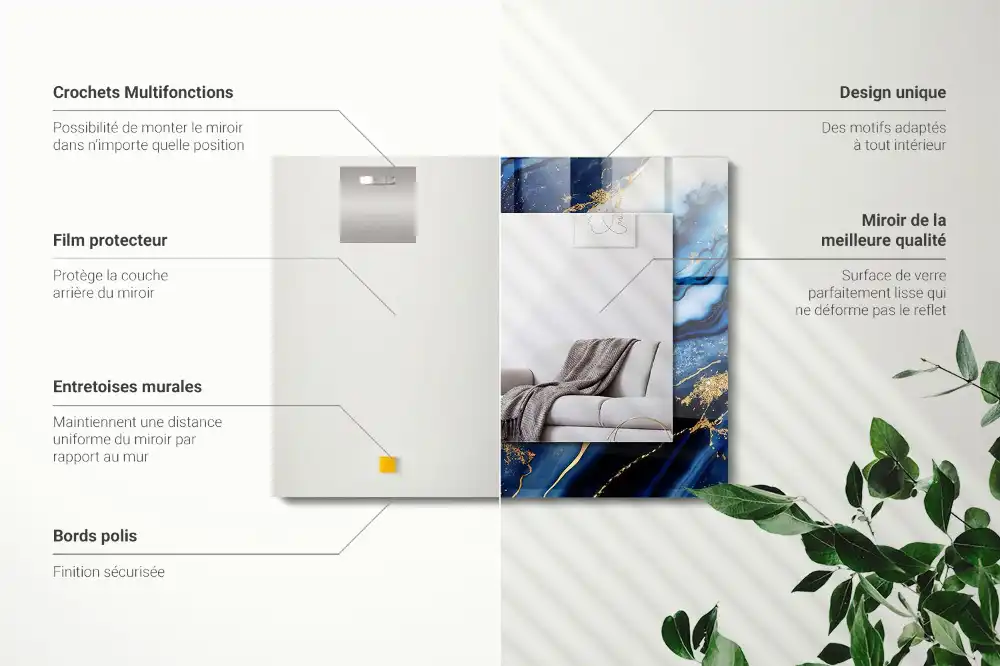 Specchio rettangolare con cornice stampata Arte astratta in marmo