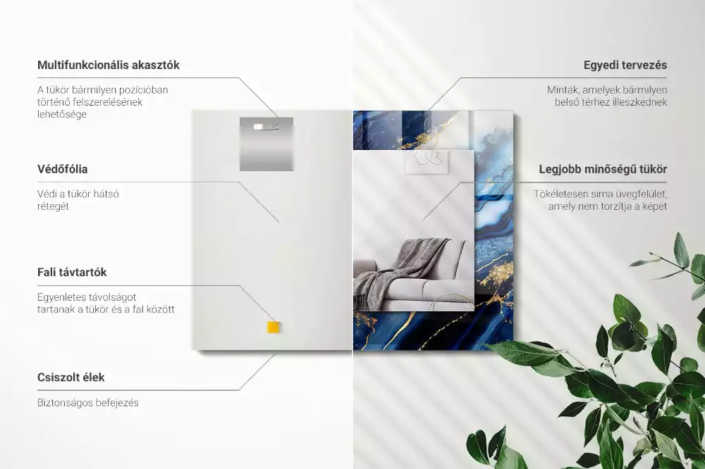 Specchio rettangolare con cornice stampata Arte astratta in marmo