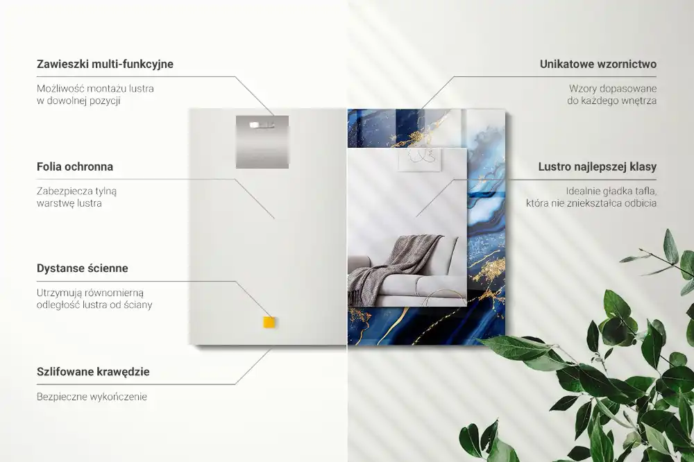 Specchio rettangolare con cornice stampata Arte astratta in marmo