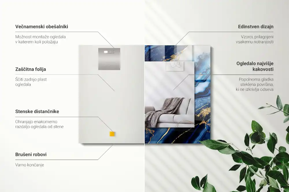 Specchio rettangolare con cornice stampata Arte astratta in marmo