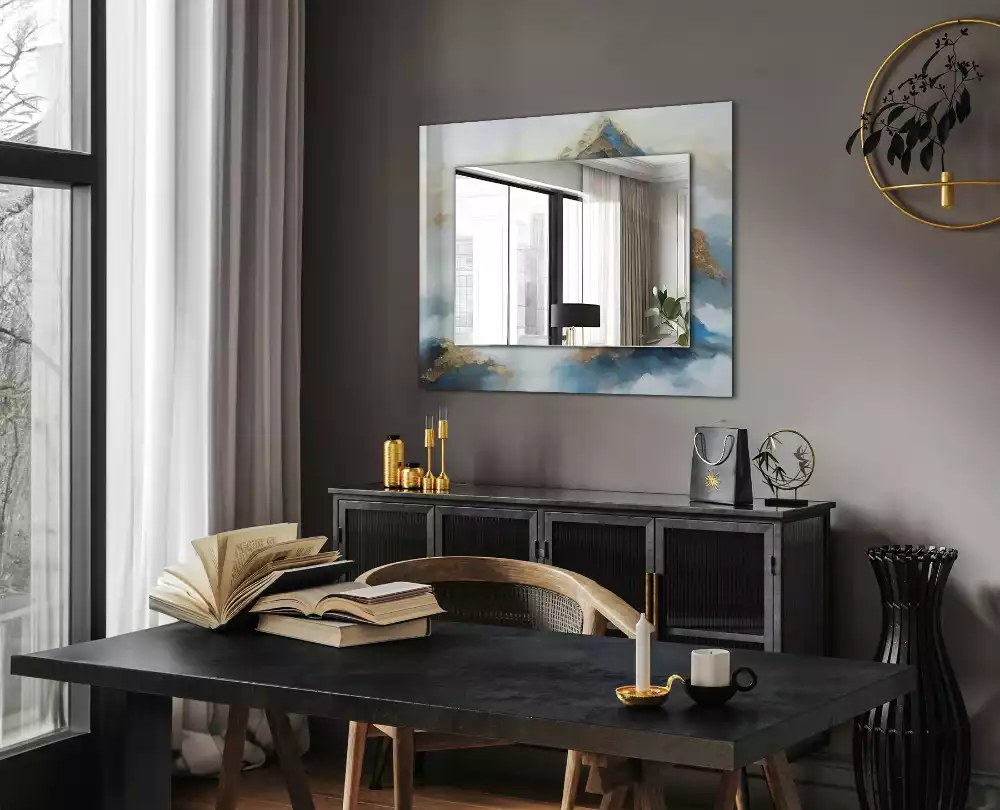 Specchio rettangolare stampato Montagne nella nebbia