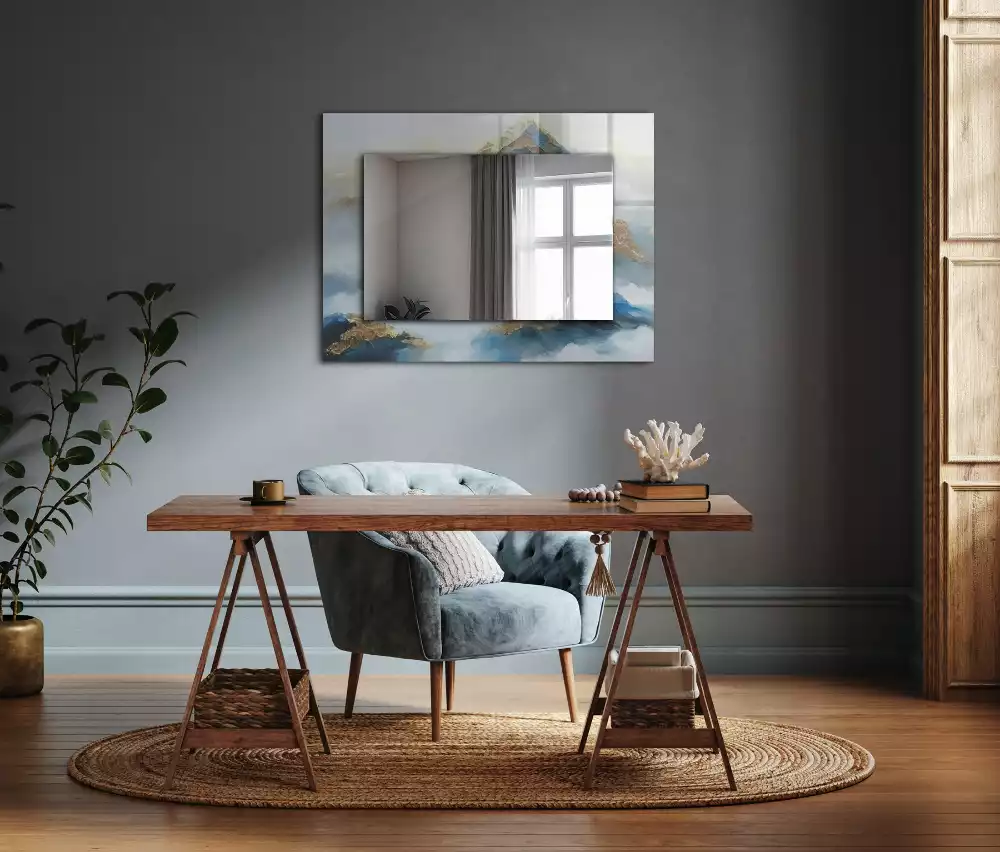 Specchio rettangolare stampato Montagne nella nebbia