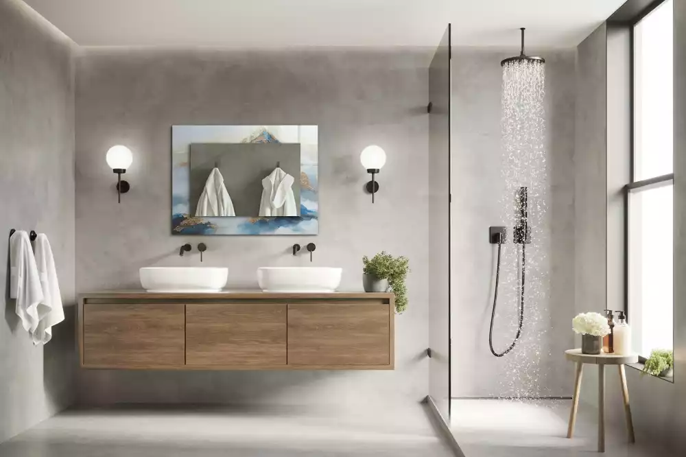 Specchio rettangolare stampato Montagne nella nebbia