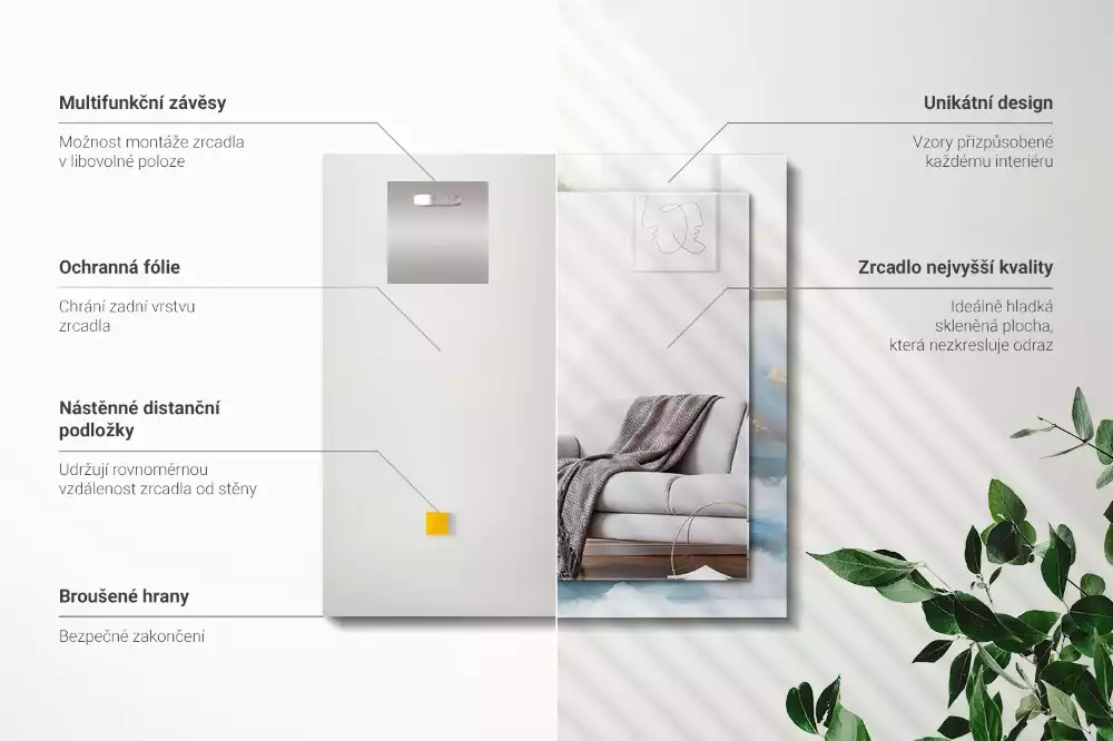 Specchio rettangolare stampato Montagne nella nebbia